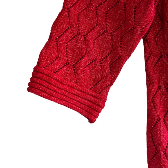 TanJay Red Open Front Women's Crochet Knit 3/4 Sleeve Cardigan Size Medium - Picture 8 of 9